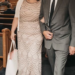 Taupe Pink Short Sleeve Beaded Blouson Dress